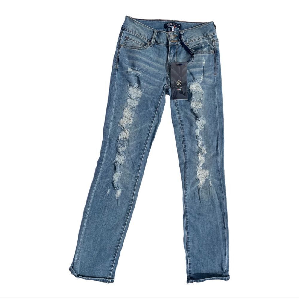 NEW Boom Boom Boyfriend Jeans Medium Wash Blue Denim Destressed Ripped Women 3